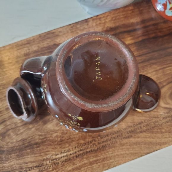 Vintage JAPAN Ceramic Teapot Floral Moriage Painted Brown Retro - Picture 5 of 6